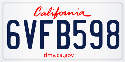 CA license plate 6VFB598