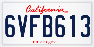 CA license plate 6VFB613