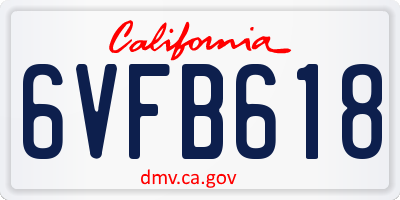 CA license plate 6VFB618