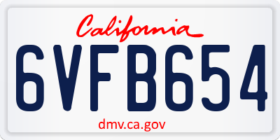 CA license plate 6VFB654