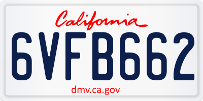 CA license plate 6VFB662