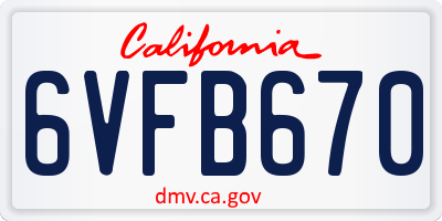 CA license plate 6VFB670
