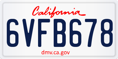 CA license plate 6VFB678