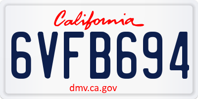CA license plate 6VFB694