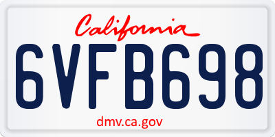 CA license plate 6VFB698