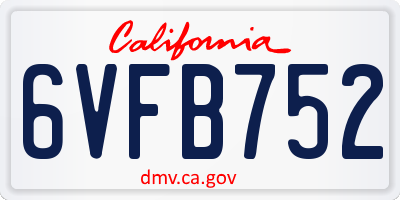 CA license plate 6VFB752