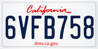 CA license plate 6VFB758
