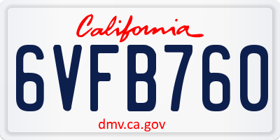 CA license plate 6VFB760