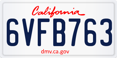 CA license plate 6VFB763