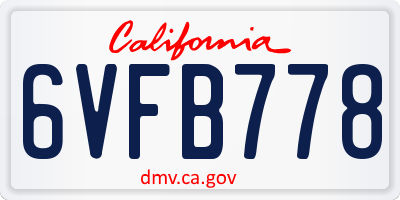 CA license plate 6VFB778