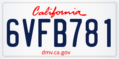 CA license plate 6VFB781