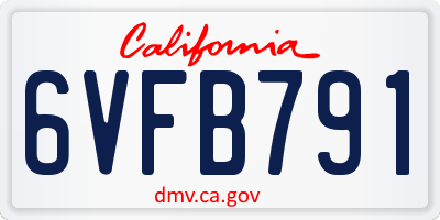 CA license plate 6VFB791