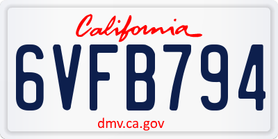 CA license plate 6VFB794