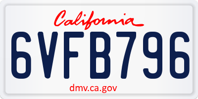 CA license plate 6VFB796