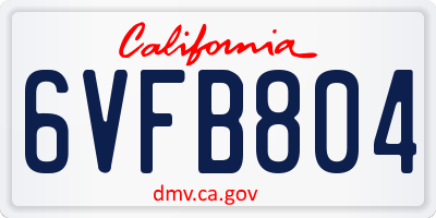 CA license plate 6VFB804