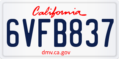 CA license plate 6VFB837