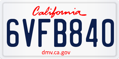 CA license plate 6VFB840