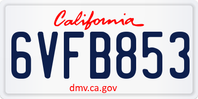 CA license plate 6VFB853