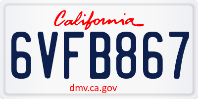CA license plate 6VFB867