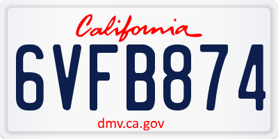CA license plate 6VFB874