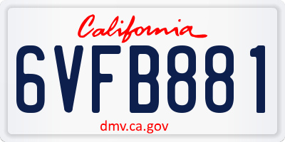 CA license plate 6VFB881