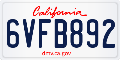 CA license plate 6VFB892