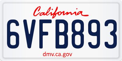 CA license plate 6VFB893
