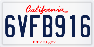 CA license plate 6VFB916