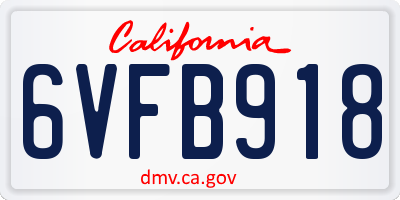 CA license plate 6VFB918