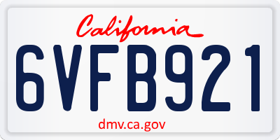 CA license plate 6VFB921