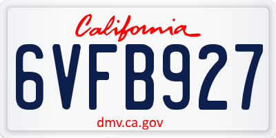 CA license plate 6VFB927