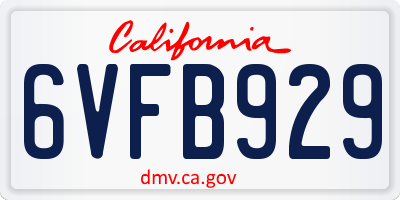 CA license plate 6VFB929