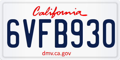 CA license plate 6VFB930
