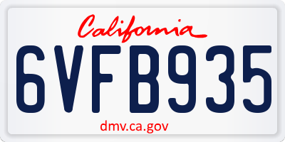 CA license plate 6VFB935