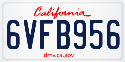 CA license plate 6VFB956