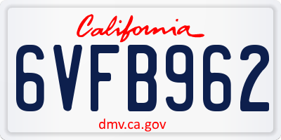 CA license plate 6VFB962