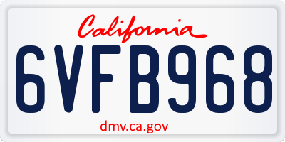 CA license plate 6VFB968