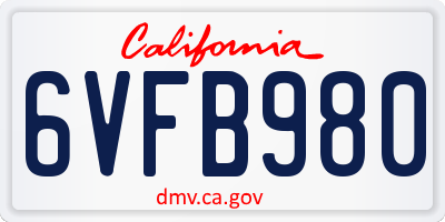 CA license plate 6VFB980