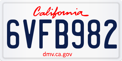 CA license plate 6VFB982