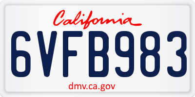 CA license plate 6VFB983