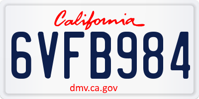 CA license plate 6VFB984