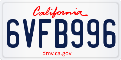 CA license plate 6VFB996