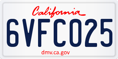 CA license plate 6VFC025