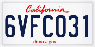 CA license plate 6VFC031