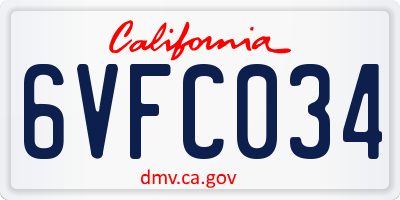CA license plate 6VFC034