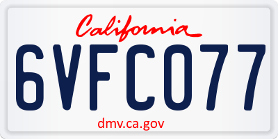 CA license plate 6VFC077