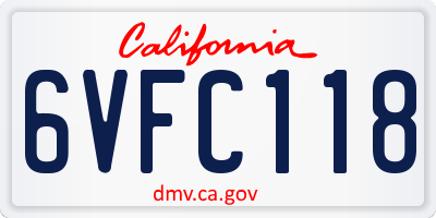 CA license plate 6VFC118