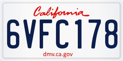 CA license plate 6VFC178