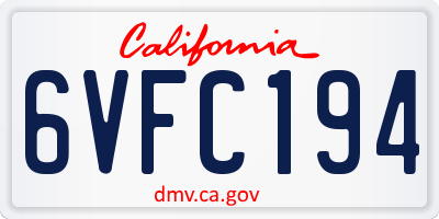 CA license plate 6VFC194