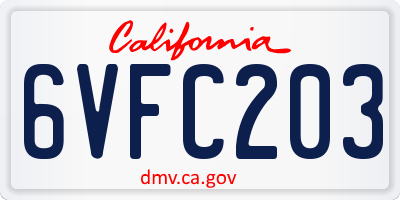 CA license plate 6VFC203